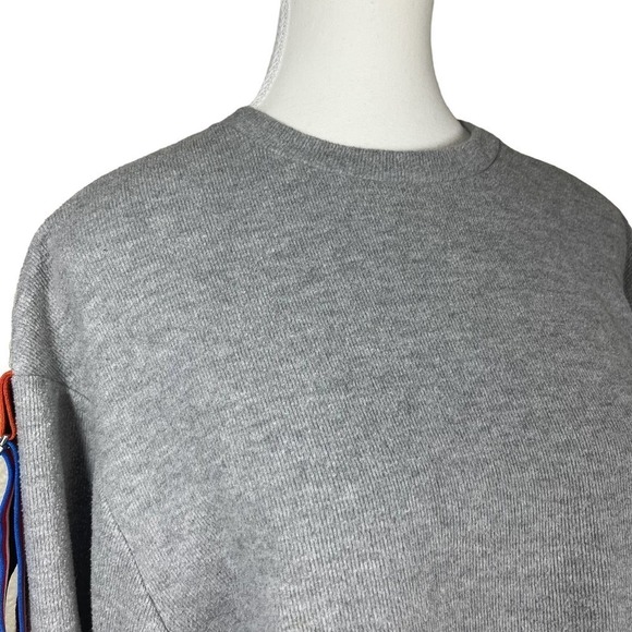 Zara Sweatshirt Striped Strap Sleeves Crewneck Gray Small - Picture 6 of 9